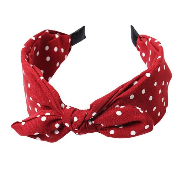 Women's Red Polka Dot Pin-Up Bow on Headband Hair Band b - Picture 3 of 5